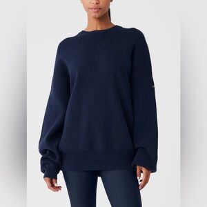 ALO YOGA SCHOLAR CREW NECK SWEATER NAVY BLUE